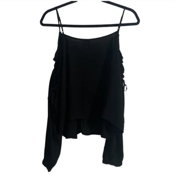 Divided Black Off-the-Shoulder Peasant Style Blouse Size 12 - Picture 2 of 10